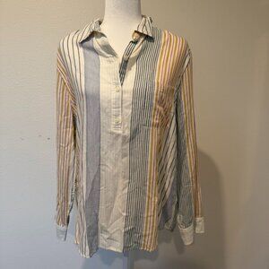 Nautica Jeans Co. Nantucket Preppy Stripe Button Front Boyfriend Shirt Size XXL